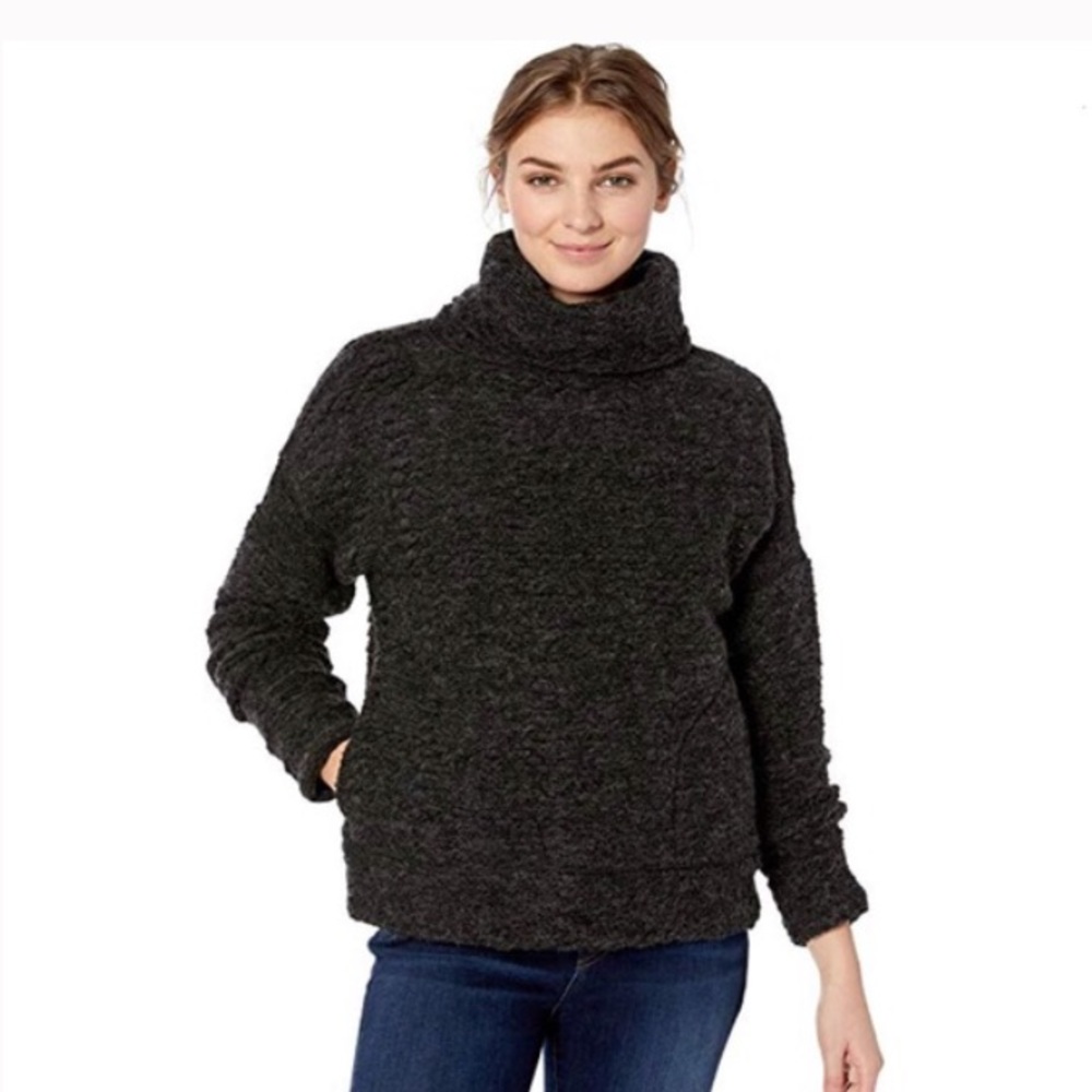 prAna Crestland Wool Pullover- Small- Charcoal Gray Cowl/Turtleneck